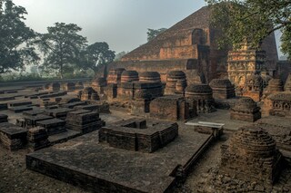 Vintage ruins of Nalanda Mahavihara Mahavihara, 5th-century CE.at UNESCO world heritage site Nalanda, in Bihar. Copyright (c) 2023 AnilD/Shutterstock.