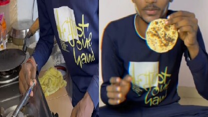 चपाती शेकवण्यासाठी जुगाड (फोटो - इन्स्टाग्राम व्हिडीओ ग्रॅब) चपाती शेकवण्यासाठी जुगाड (फोटो - इन्स्टाग्राम व्हिडीओ ग्रॅब)