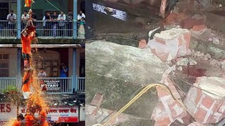 दहीहंडीचा दोर बांधलेली गॅलरी कोसळली