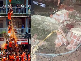 दहीहंडीचा दोर बांधलेली गॅलरी कोसळली दहीहंडीचा दोर बांधलेली गॅलरी कोसळली