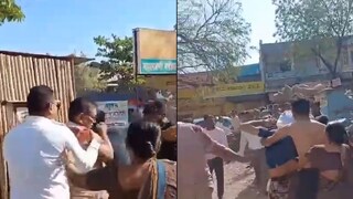 रसत्यावर जबर हाणामारी रसत्यावर जबर हाणामारी