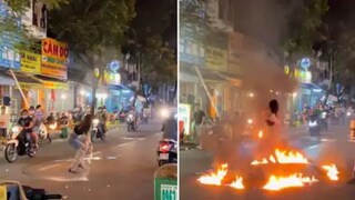 आगीच्या वर्तुळात तरुणीचा डान्स 