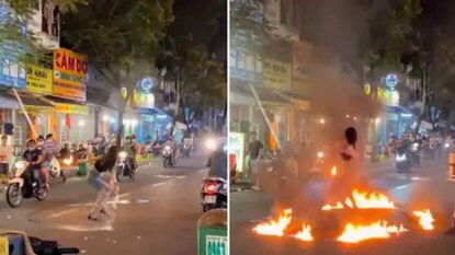 आगीच्या वर्तुळात तरुणीचा डान्स आगीच्या वर्तुळात तरुणीचा डान्स