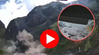 चालत्या ट्रकवर पडला भलामोठा दगड