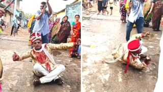 वरातीत वराचा रस्त्यावर लोळत डान्स वरातीत वराचा रस्त्यावर लोळत डान्स