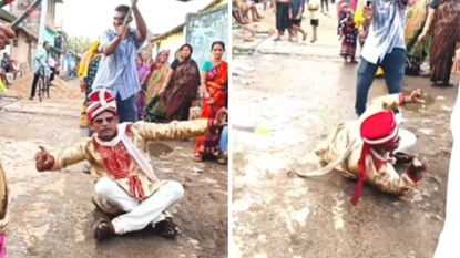 वरातीत वराचा रस्त्यावर लोळत डान्स