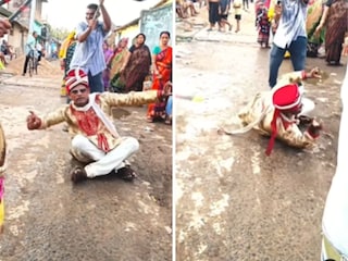 वरातीत वराचा रस्त्यावर लोळत डान्स