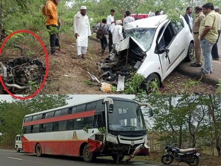 अहमदनगरमध्ये भीषण अपघात, बसची धडक; कारचं इंजिन तुटून बाजूला पडलं, 3 तरुण ठार – News18 मराठी