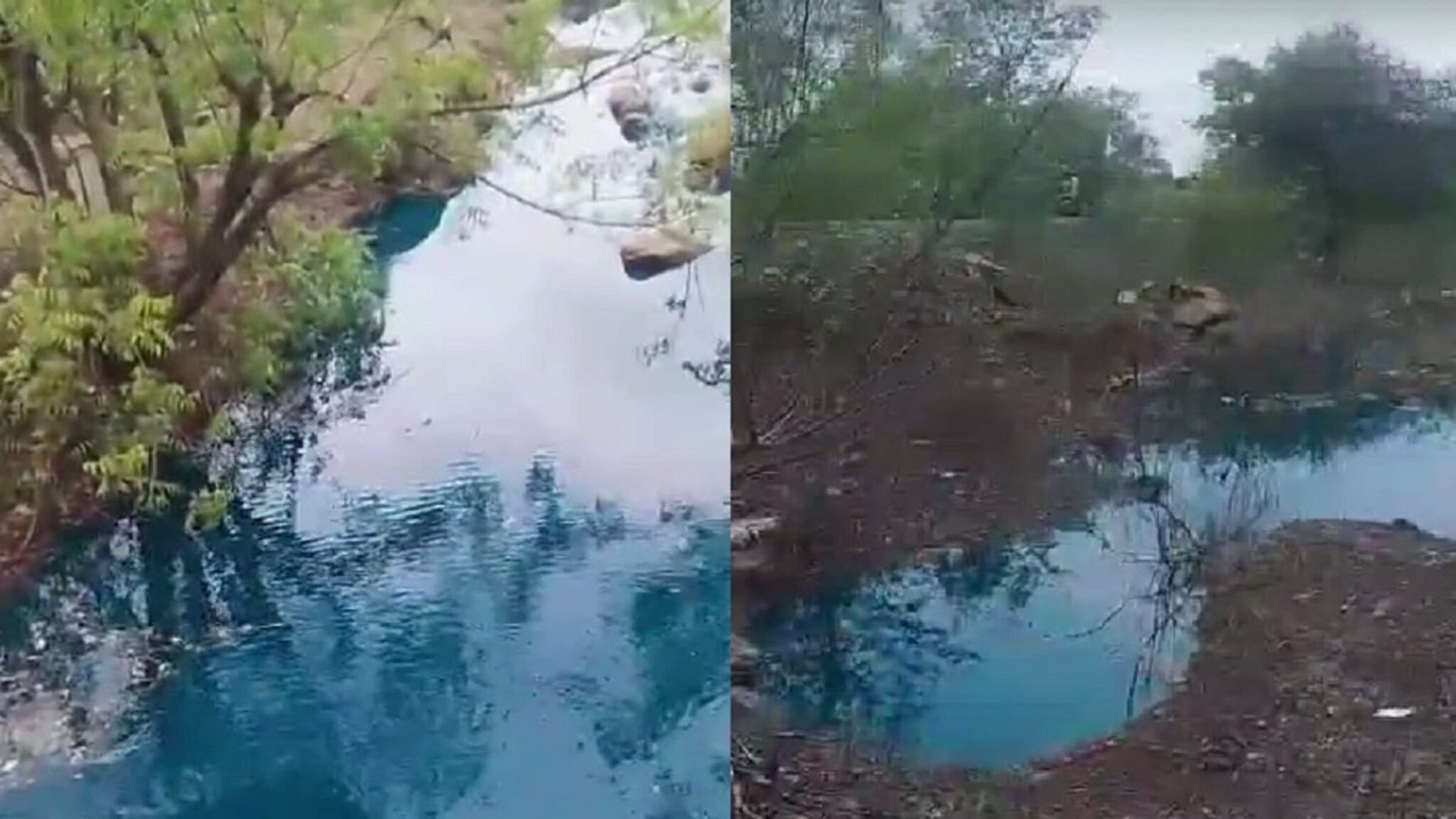 Dharashiv : वीज पडल्यानंतर पाण्याचा बदलला रंग? निळे पाणी वाहू लागल्याने गावकरीही चकीत