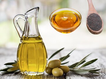 प्रतिकात्मक फोटो : ऑलिव्ह ऑईल की मोहरीचं तेल, हृदयासाठी चांगलं तेल कोणतं ? प्रतिकात्मक फोटो : ऑलिव्ह ऑईल की मोहरीचं तेल, हृदयासाठी चांगलं तेल कोणतं ?