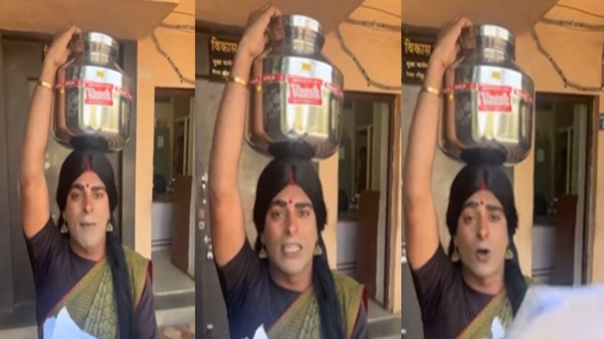 VIDEO : संभाजीनगरमध्ये सरपंचाचा पुष्पा स्टाईल राडा, साडी घालून जिल्हा परिषद गाठलं अन्....