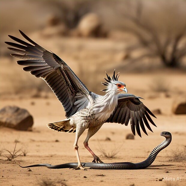 सेक्रेटरी बर्ड : आफ्रिकेत सापडणारा हा सगळ्यात मोठा शिकारी पक्षी. त्याचे सुऱ्यासारखे पंजे कोब्रासाठी काळ बनतात.