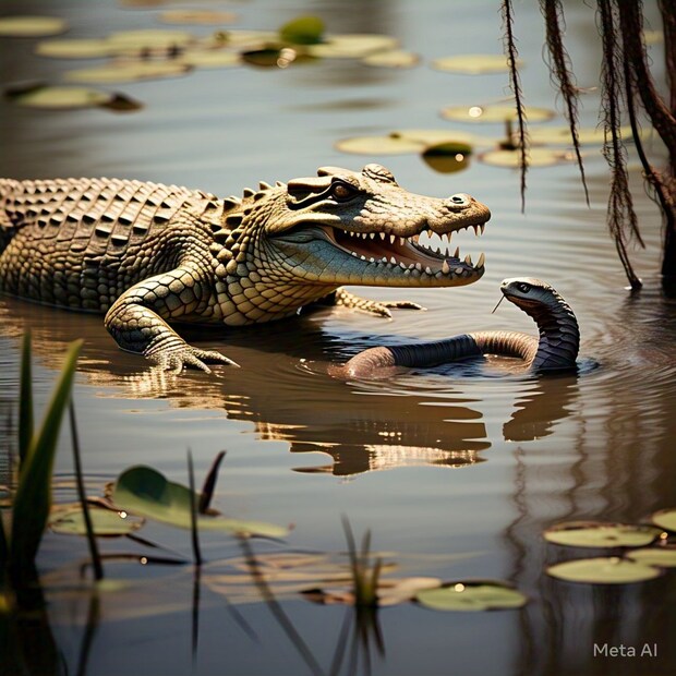 मगर : पाण्यातील राक्षस म्हणून ओळखली जाणारी मगर पाण्यात येईल त्याची शिकार करते अगदी किंग कोब्रा सापालाही ती सोडत नाही.