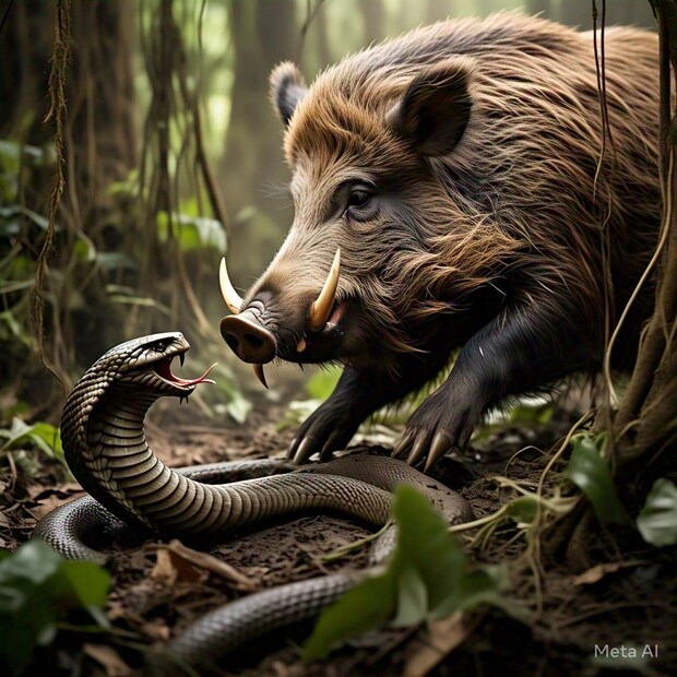 रानडुक्कर : तुम्हाला आश्चर्य वाटेल किंवा विश्वास बसणार नाही पण रानडुकरांवरही किंग कोब्राच्या विषाचा परिणाम होत नाही, रानडुक्कर त्यांना मारून खातात.