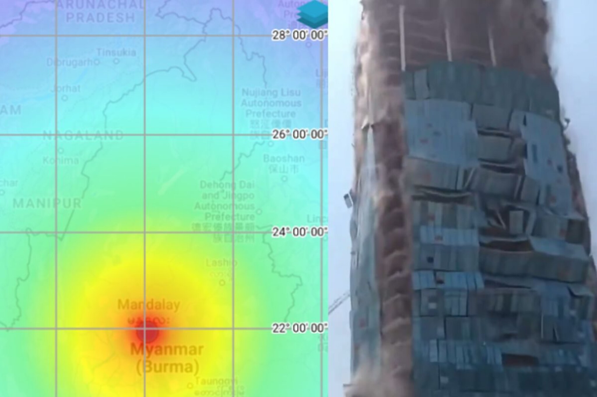 बिल्डिंग खचली तर कुठे कोसळली, भूकंपाने हादरलं म्यानमार, नोएडापर्यंत बसले धक्के