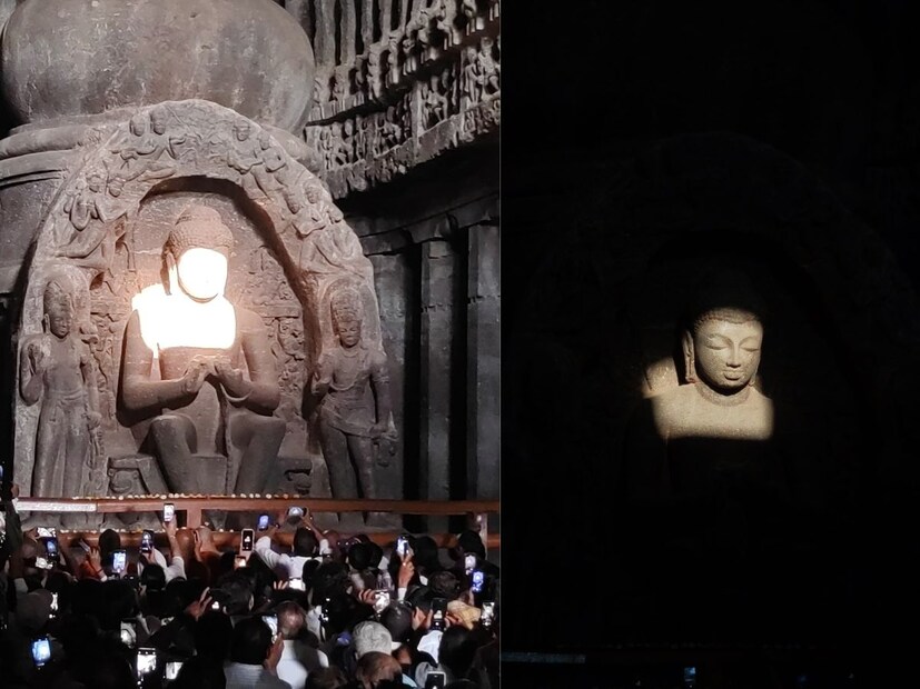 गुहेत प्रवेश केल्याबरोबरच भगवान बुद्ध बोधीवृक्षाखाली बसलेले दिसतात, ते धम्मचक्र प्रवर्तन मुद्रेत बसले आहेत. भगवान बुद्धाच्या उजव्या हाताला बोधिसत्व पद्मपाणी आणि डाव्या हातास बोधिसत्व वज्रपाणी पाहायला मिळतात. तर मागच्या बाजूला स्तूप आहे. लेणीतील छताला गज पृष्ठाकृती आकार दिलेला दिसून येतो. तर समोरच वाद्य मंडप दिलेला आहे. 