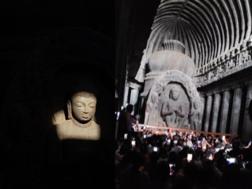 ऐतिहासिक आणि धार्मिक पर्यटन असलेल्या वेरूळ लेणीतील दहा नंबरच्या लेणीतील बौद्ध मूर्तिवर किरणोत्सव सोहळा  पर्यटकासह भाविकांना अनुभवयास मिळाला.