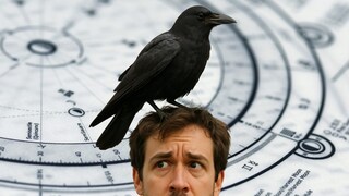 crow sitting on head