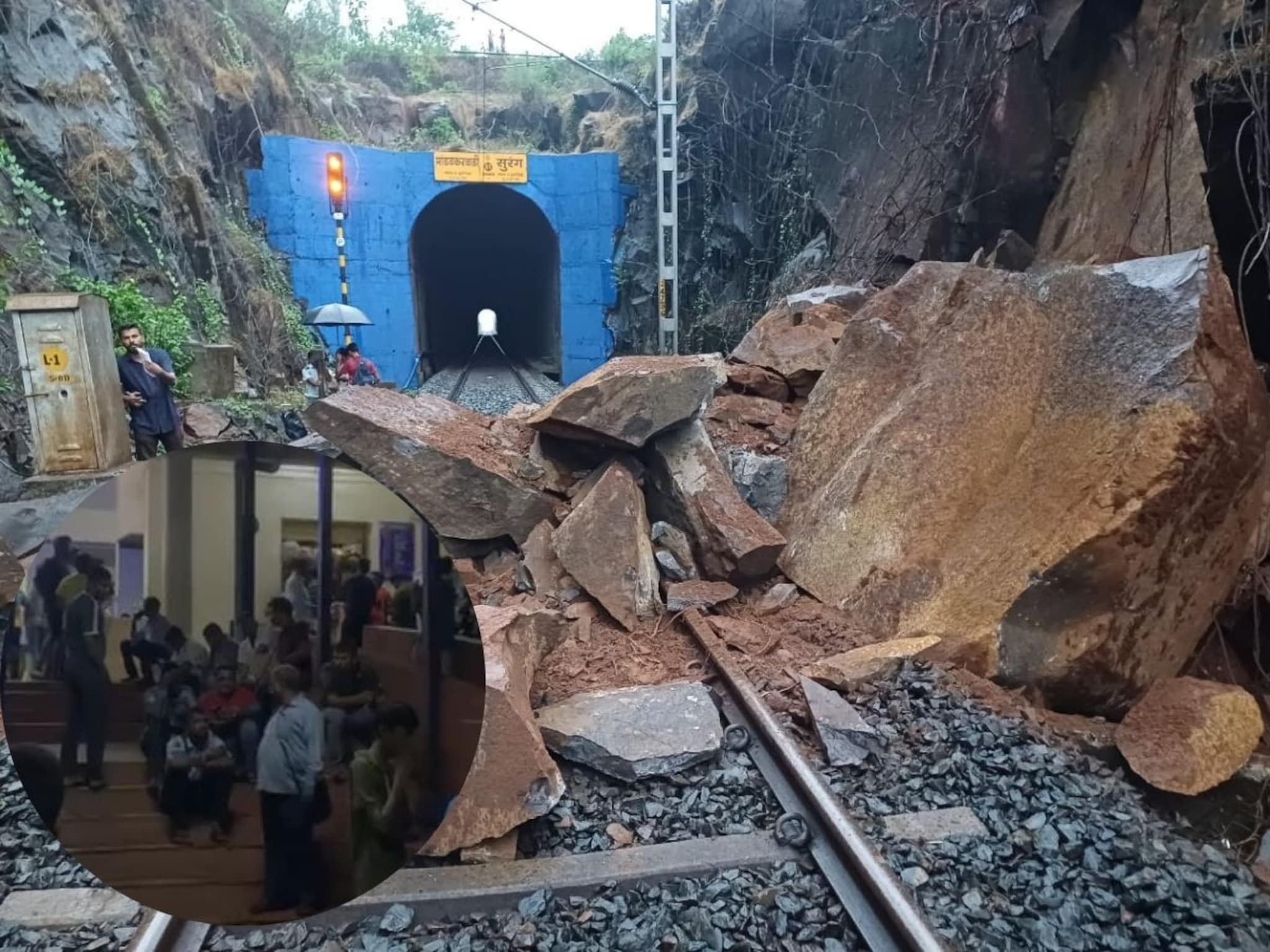 Konkan Railway: मुसळधार पावसाचा कोकण रेल्वेला फटका, लांजात रेल्वे ट्रॅकवर कोसळली दरड; गाड्या रखडल्या