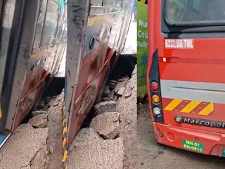 रस्ता खचला आणि बेस्ट बस गेली 5 फूट खोल! भूमिगत 'मेट्रो'च्या कामाचा फटका

