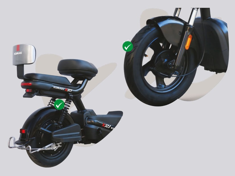 कोमाकी XR1-कोमाकी XR1 ही आरामदायक अशीच आहे.  यात मजबूत फ्रेम, शॉक-अ&#x200d;ॅबॉर्सिंग सस्पेंशन आणि हाय-ग्रिप टायर्स आहेत. जे सुरक्षित आणि आरामदायी राइड देतात