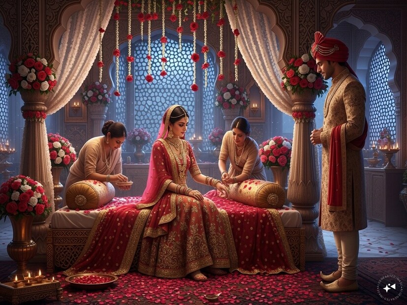 मध्ययुगीन काळात, विशेषतः मुघल आणि राजपूत राजघराण्यांमध्ये लग्नाला भव्य स्वरूप देण्यासोबतच सुहागरातचा एक विधी बनवण्यात आला. वधूला गुलाबांनी सजवलेल्या पलंगावर घेऊन जाणं, सुगंधी द्रव्य लावणं, लाजणाऱ्या नवरीला वराच्या शेजारी बसवणं, या सर्व त्या काळातील परंपरा होत्या.