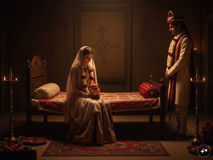 'सुहागरात' हा शब्द 'सुहाग' आणि 'रात' या दोन शब्दांपासून बनलेला आहे. सुहाग हा शब्द संस्कृत शब्द 'सौभाग्य' किंवा 'सुभाग्य'पासून आला आहे. याचा अर्थ स्त्रीचं वैवाहिक सौभाग्य, पतीचं दीर्घायुष्य आणि त्याचा आनंद असा होतो. रात म्हणजे रात्र, म्हणजेच लग्नानंतरची पहिली रात्र. 'सुहागरात' हा शब्द 'सुहाग' आणि 'रात' या दोन शब्दांपासून बनलेला आहे. सुहाग हा शब्द संस्कृत शब्द 'सौभाग्य' किंवा 'सुभाग्य'पासून आला आहे. याचा अर्थ स्त्रीचं वैवाहिक सौभाग्य, पतीचं दीर्घायुष्य आणि त्याचा आनंद असा होतो. रात म्हणजे रात्र, म्हणजेच लग्नानंतरची पहिली रात्र.