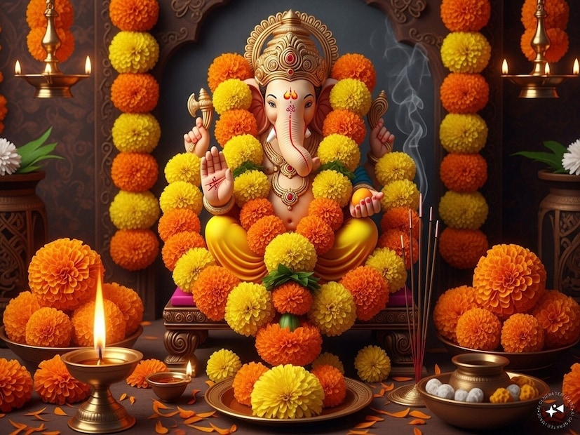 झेंडूची फुले - झेंडूचे फूल गणेशाला सर्वात आवडते, असे मानले जाते. पूजेदरम्यान भाविक गणपती बाप्पाला झेंडूची माळ घालतात. शास्त्रांमध्ये असे वर्णन आहे की, गणेशाला झेंडूची फुले अर्पण केल्यानं आरोग्याला फायदा होतो, आरोग्य लाभते. यासोबतच, असेही मानले जाते की झेंडूची फुले अर्पण केल्याने घराची आर्थिक स्थिती सुधारते, पैशाच्या समस्या दूर होतात. झेंडूच्या फुलाचा पिवळा आणि नारंगी रंग ऊर्जा, प्रकाश आणि सकारात्मकतेचे प्रतीक असून तो जीवनात नवीन उत्साह आणि आनंद आणतो. झेंडूची फुले - झेंडूचे फूल गणेशाला सर्वात आवडते, असे मानले जाते. पूजेदरम्यान भाविक गणपती बाप्पाला झेंडूची माळ घालतात. शास्त्रांमध्ये असे वर्णन आहे की, गणेशाला झेंडूची फुले अर्पण केल्यानं आरोग्याला फायदा होतो, आरोग्य लाभते. यासोबतच, असेही मानले जाते की झेंडूची फुले अर्पण केल्याने घराची आर्थिक स्थिती सुधारते, पैशाच्या समस्या दूर होतात. झेंडूच्या फुलाचा पिवळा आणि नारंगी रंग ऊर्जा, प्रकाश आणि सकारात्मकतेचे प्रतीक असून तो जीवनात नवीन उत्साह आणि आनंद आणतो.