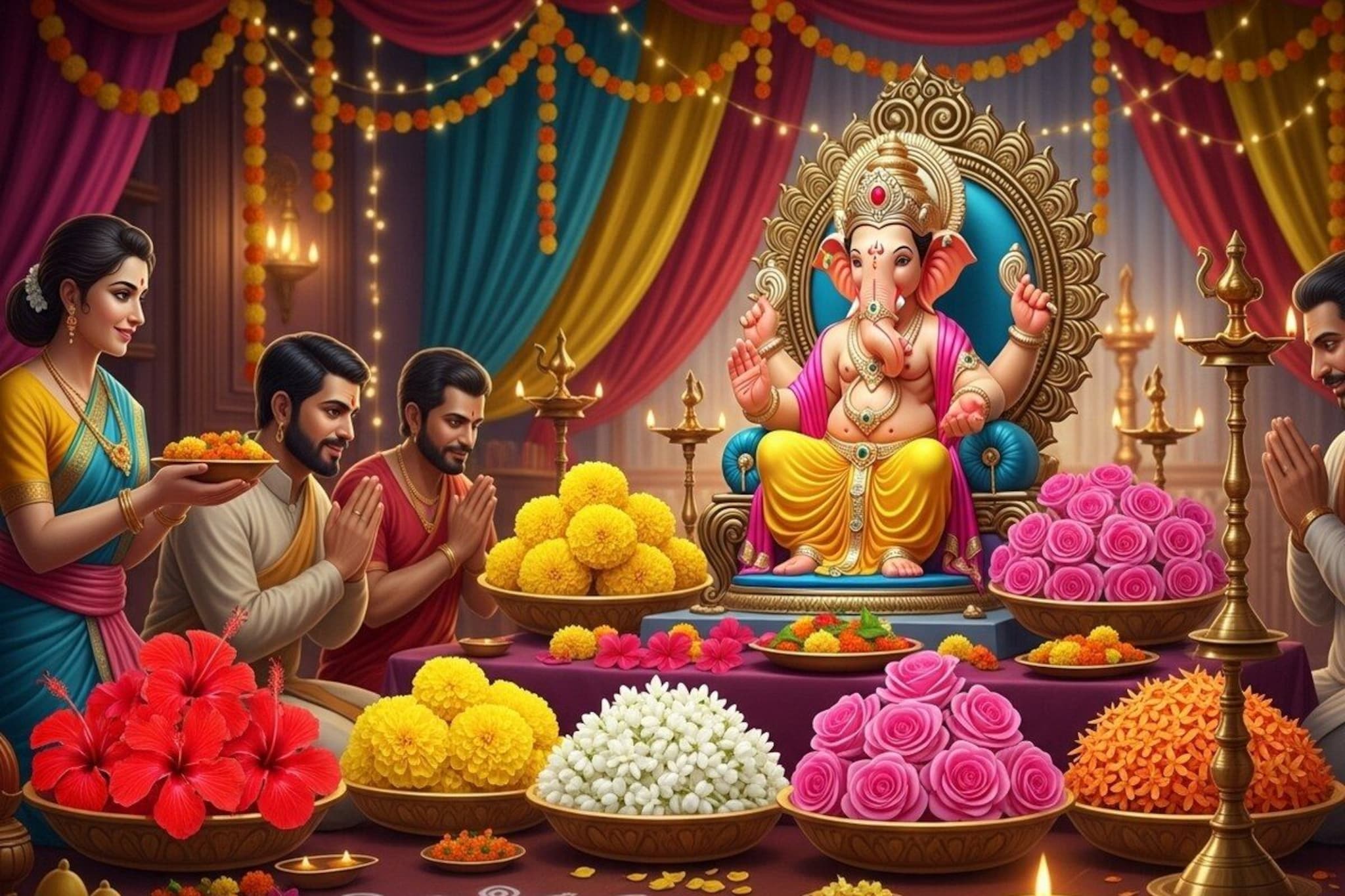 गणेशोत्सवामध्ये बाप्पाला अर्पण करावीत या 5 प्रकारची फुलं; सुखाचं वरदान मिळतं