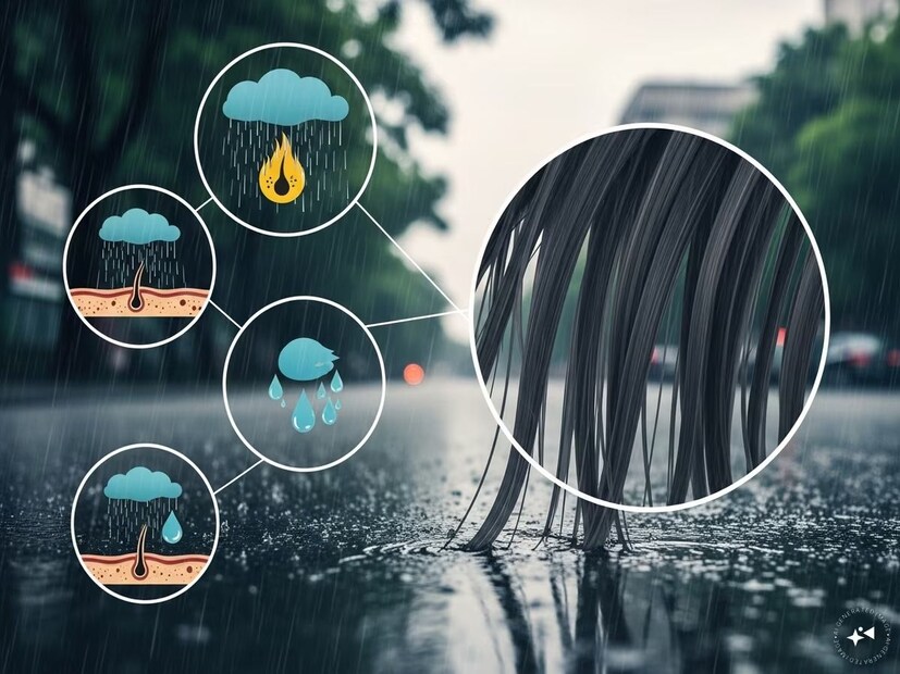 पावसाच्या पाण्याचा तुमच्या केसांना स्पर्श होऊ देऊ नका. तुम्ही ओले झालात तर तुमचे केस ताबडतोब स्वच्छ करा, कारण पावसाचे पाणी बहुतेकदा रसायनांनी भरलेले असते.