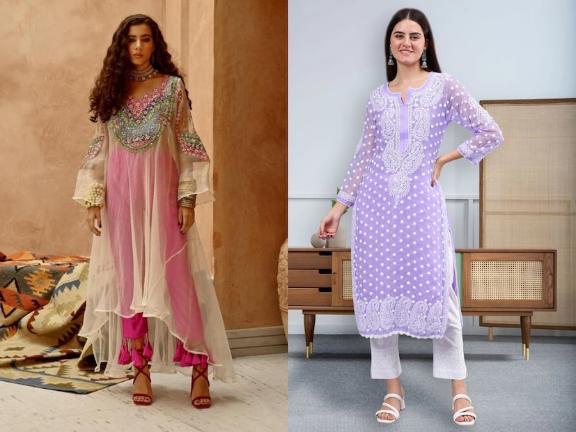  शियर फॅब्रिकचे कुर्ते (Sheer Fabric) : वरच्या बाजूला शियर फॅब्रिकचे काम असलेला कुर्ता, पँट आणि अंडरशर्टसह रोजच्या वापरासाठी स्टायलिश दिसतो. तुम्ही याला काफ्तान स्टाईलमध्ये देखील शिवू शकता.