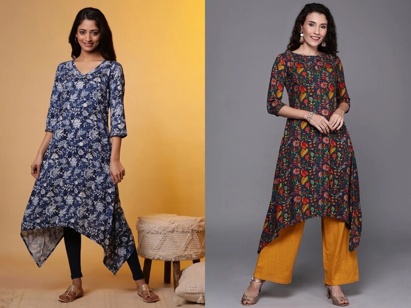 असिमेट्रिक कुर्ता (Asymmetric Kurta) : व्ही-नेकलाइनसह (V-neckline) असिमेट्रिकल कुर्त्याची डिझाईन एक स्मार्ट आणि कॅज्युअल लूक तयार करते. घरी असाल तर यावर एक लेअर्ड नेकलेस (layered necklace) घालून तुमचा लूक अधिक आकर्षक करू शकता. या डिझाईन्समुळे तुम्ही सणासुदीत आणि दैनंदिन जीवनातही स्टायलिश आणि आरामदायक राहू शकता.