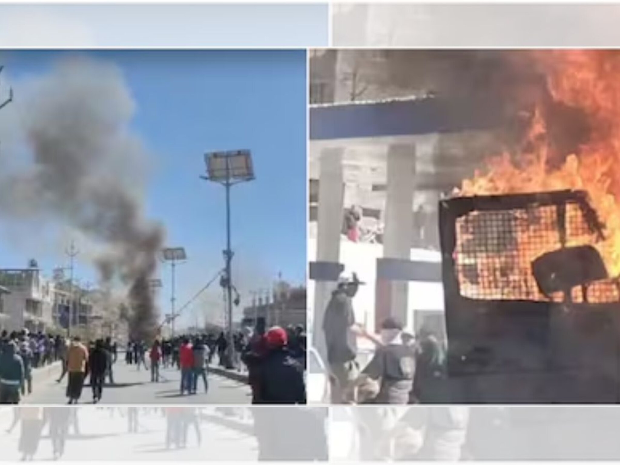 लेहमध्ये भाजप कार्यालय पेटवले, हिंसाचारात 4 ठार, 30 हून अधिक जखमी; आंदोलकांचा पोलिसांवर हल्ला