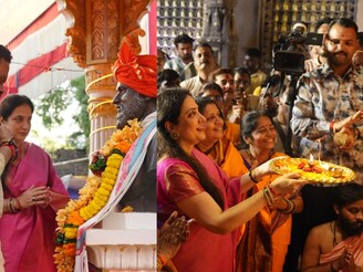 आधी आनंद दिघेंच्या पुतळा नंतर देवीची आरती, रश्मी ठाकरेंचे ठाण्यातील PHOTOS