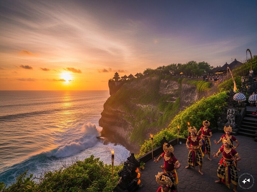उलुवातु मंदिर, बाली : बालीतील या प्राचीन मंदिरातून सूर्यास्त पाहणे हा एक आध्यात्मिक अनुभव आहे. खाली समुद्राच्या लाटा, वर नाचणाऱ्या केचकच्या सूर आणि समोर सोनेरी प्रकाश असे वातावरण निर्माण करतो की तिथेच राहावेसे वाटते.