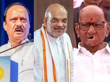 अजित पवार-अमित शाह-शरद पवार