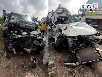 कुत्र्याला वाचवताना दोन वाहनांचा भीषण अपघात, कारचा चक्काचूर, 4 ठार, सोलापूर-हैदराबाद महामार्गावरील घटना