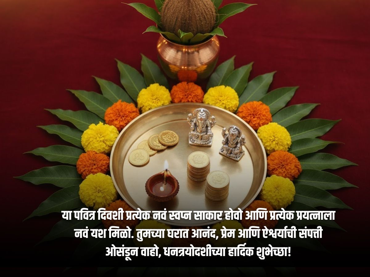 धनत्रयोदशी शुभेच्छा, धनत्रयोदशी संदेश, धनत्रयोदशी स्टेटस मराठी, धनत्रयोदशी शुभेच्छा मराठीमध्ये, दिवाळीच्या शुभेच्छा मराठी, धनत्रयोदशी कोट्स मराठी, दोन ओळींच्या शुभेच्छा, भावनिक शुभेच्छा मराठी, धनत्रयोदशी सण २०२५,