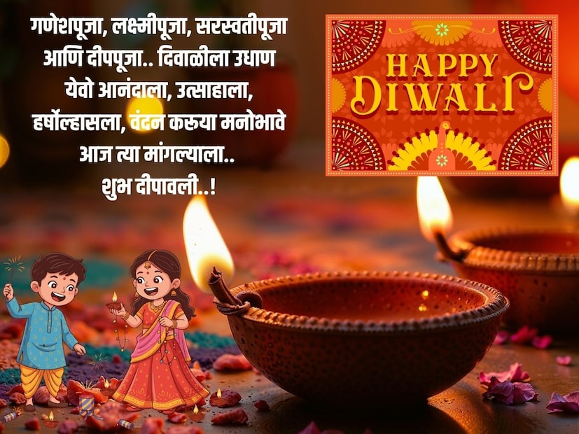 गणेशपूजा, लक्ष्मीपूजा, सरस्वतीपूजा आणि दीपपूजा.. दिवाळीला उधाण येवो आनंदाला, उत्साहाला, हर्षोल्हासला, वंदन करूया मनोभावे आज त्या मांगल्याला.. शुभ दीपावली..!