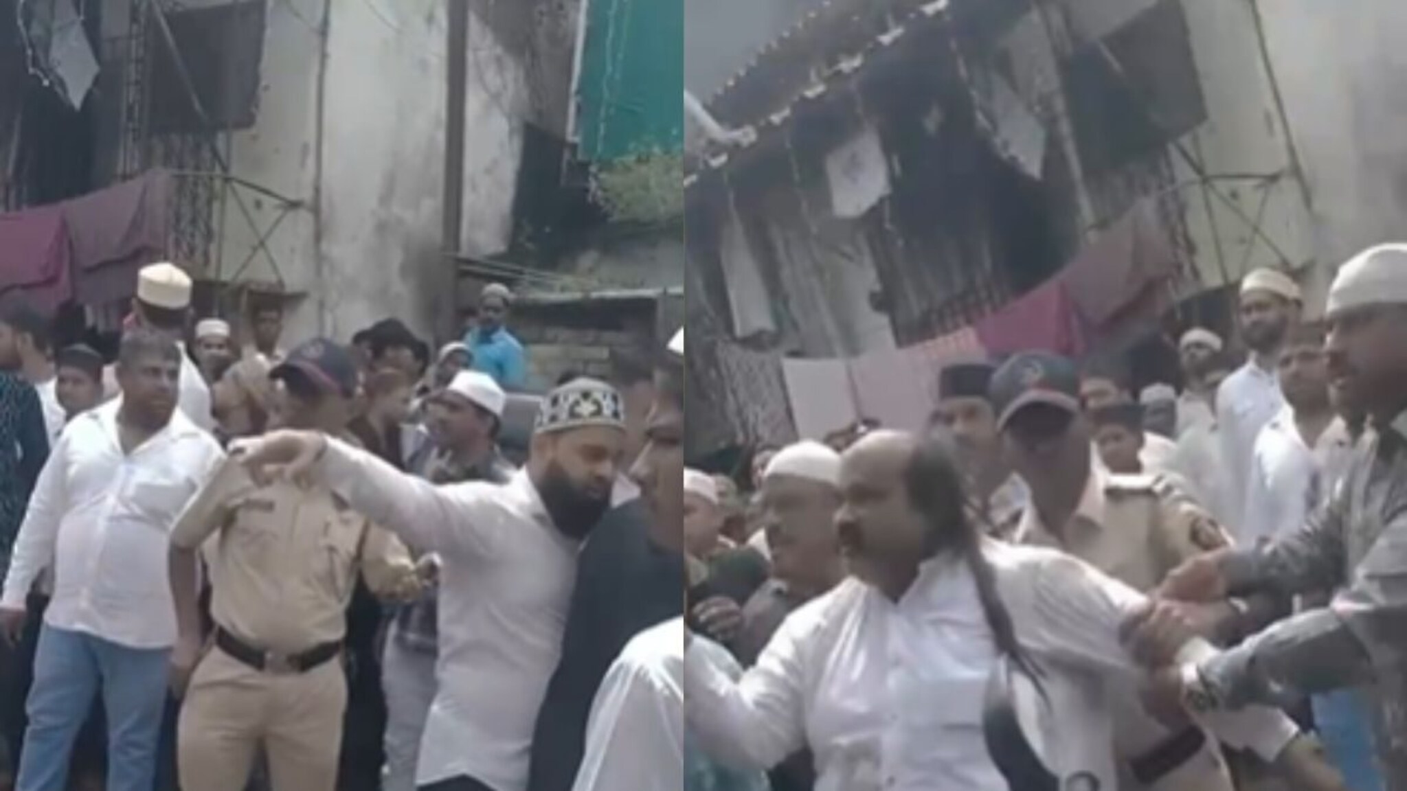 VIDEO : नमाजच्या रांगेत चुकून घुसला... सगळ्यांनी मिळून चाचाला चोपला, पोलिसांसमोर