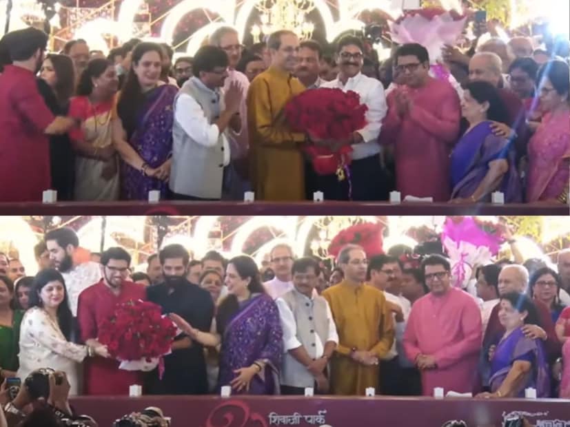 दीपोस्तवाचं उद्घाटन करण्यासाठी राज ठाकरे आणि उद्धव ठाकरे व्यासपीठावर आले. यावेळी संपूर्ण ठाकरे कुटुंब व्यासपीठावर होतं. यावेळी बाळा नांदगावकर, संजय राऊत आदी नेतेही उपस्थितीत होते. 