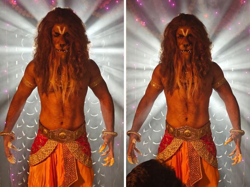  प्रोस्थॅटिकचा मेकअपचा आधार घेत हा नरसिंहाचा अवतार साकारण्यात आला. दोन अडीच तासांच्या मेहनतीनंतर हे रुप साकारलं गेलं.