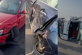 AUDI चं चाक तुटलं, Maruti बलेनोचा चक्काचूर अन् Tata ची व्हॅन झाली पलटी, नवी मुंब