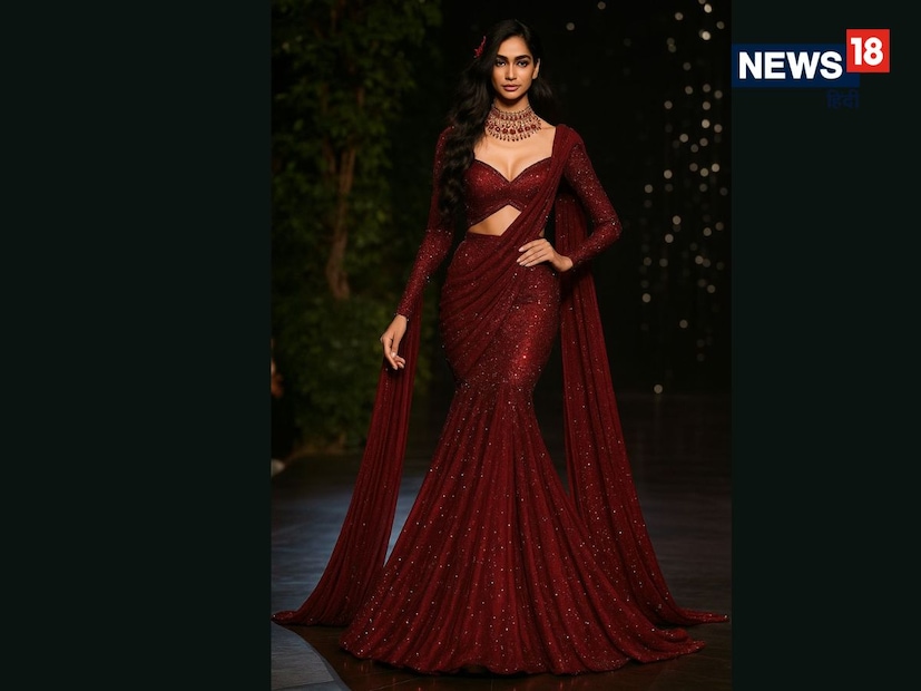 मरमेड किंवा फिशटेल लेहेंगा (Mermaid/Fishtail Lehenga) : हा लेहेंगा खालच्या बाजूने माशाच्या शेपटीसारखा दिसतो. ही फिगर-हगिंग स्टाईल तुमच्या फिगरला हायलाइट करते आणि मॉडर्न लूक देते. रिसेप्शन किंवा साखरपुड्याच्या कार्यक्रमांसाठी हा एक उत्तम पर्याय आहे.