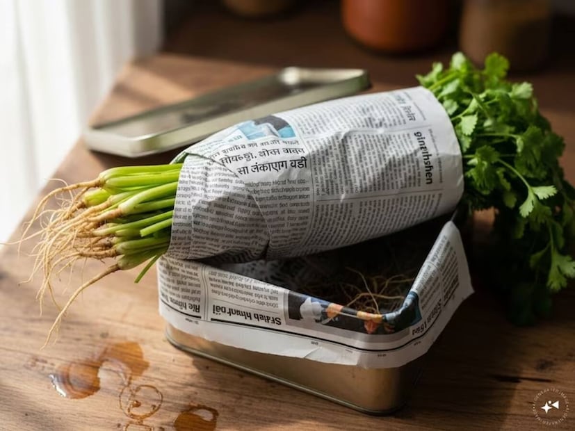 फ्रिज नसेल तरी कोथिंबीर बराच वेळ फ्रेश ठेवता येते. यासाठी कागदाचा पर्याय आहे. ओली कोथिंबीर पूर्णपणे वाळवा, कागदात गुंडाळा आणि कोरड्या डब्यात ठेवा. कागद जास्त ओलावा शोषून घेतो आणि पानं जास्त काळ ताजी ठेवतो.