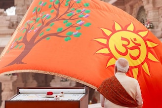 राम मंदिरावरील धर्मध्वजाचे 10 लेटेस्ट PHOTOS; प्रत्येक चिन्हात विशेष अर्थ