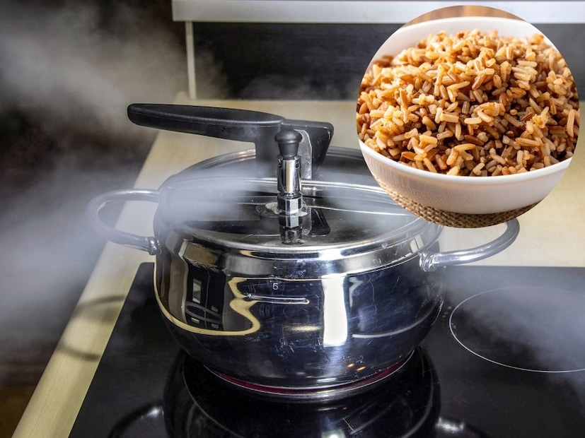 ब्राऊन राइस असेल तर तो शिजायला वेळ घेतो. एक कप तांदूळ 3 कप पाणी असं प्रमाण ठेवून 6 ते 7 शिट्ट्या करा.