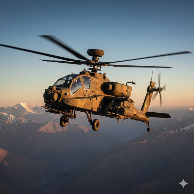 5. अपाचे एएच-६४ई हेलिकॉप्टर (AH-64E Apache Attack Helicopter): आकाशातील 'शिकारी'मूळ देश: अमेरिका

वैशिष्ट्ये:
अटॅक हेलिकॉप्टर: हे जगातील सर्वात प्रगत अटॅक हेलिकॉप्टर्सपैकी एक आहे.
हेलफायर (Hellfire) मिसाईल, रॉकेट्स आणि 30 मिमीची चेन गन यांसारख्या शक्तिशाली शस्त्रास्त्रांनी सुसज्ज आहे.
लक्ष्य साधण्याची क्षमता: हे हेलिकॉप्टर दिवसा आणि रात्री दोन्ही वेळेस शत्रूची रणगाडे आणि इतर जमिनीवरील लक्ष्ये अचूकपणे शोधून नष्ट करू शकते.
अत्याधुनिक सेन्सर्स: यात प्रगत सेन्सर्स आणि फायर कंट्रोल सिस्टिम आहे, ज्यामुळे अत्यंत प्रतिकूल परिस्थितीतही ते प्रभावीपणे काम करते.