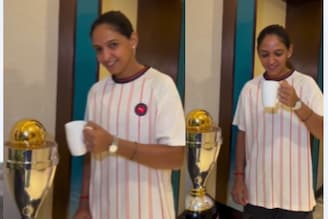 वर्ल्ड कप ट्रॉफी घेऊन झोपली, पण कॅप्टन हरमनप्रीतच्या टी शर्टचीच चर्चा, सहा शब्द