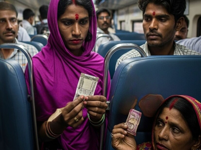 उत्तर मध्य रेल्वेच्या आग्रा विभागातील रेल्वे संरक्षण दल प्रवाशांना त्रास देणं, अनधिकृत प्रवास करणं आणि गाड्यांमध्ये आणि रेल्वे स्थानकांवर खंडणी वसूल करणं याविरुद्ध मोहीम राबवत आहे. 1 ऑक्टोबर ते 15 ऑक्टोबर या कालावधीत आग्रा विभागात एक विशेष मोहीम राबवण्यात आली. या मोहिमेदरम्यान 54 जणांना अटक करण्यात आली जे त्यांच्या ट्रान्सजेंडर व्यक्ती म्हणून ओळखीचा गैरवापर करून अनधिकृतपणे गाड्यांमध्ये प्रवेश करत होते आणि प्रवाशांकडून पैसे मागत होते. (AI Generated Image)